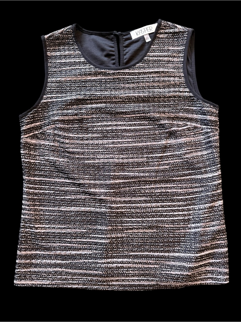 Kasper Womens Petite Small Metallic Textured Sleeveless Blouse Black Silver